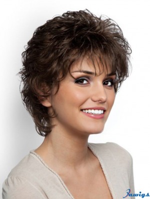 Short Curly Classic Brown Exquisite 100% Hand-tied Wigs