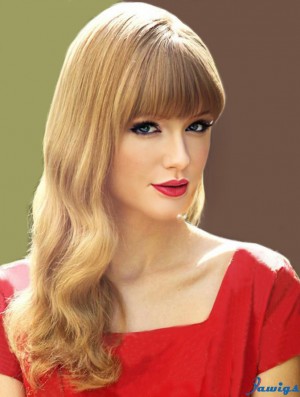 Monofilament With Bangs Wavy Long Blonde Modern Taylor Swift Wigs