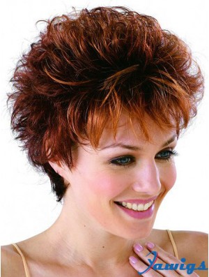 Classic Cropped Wavy Auburn Synthetic Petite Monofilament Wigs