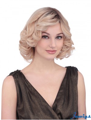 Chin Length Curly With Bangs Fabulous Blonde Lace Front Wigs