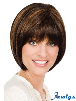 Chin Length Straight Monofilament Brown Durable Bob Wigs