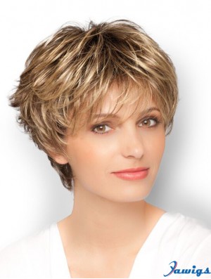 Blonde 8 inch Designed Cropped Wavy Boycuts Lace Wigs