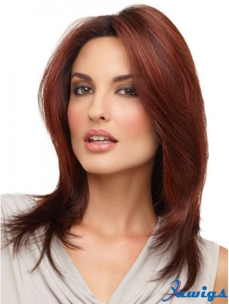 Straight Without Bangs Shoulder Length Red Cheap Lace Front Wigs