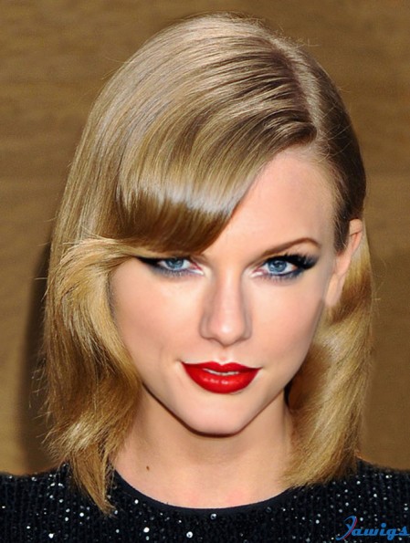 100% Hand-tied With Bangs Wavy Shoulder Length Blonde New Taylor Swift Wigs