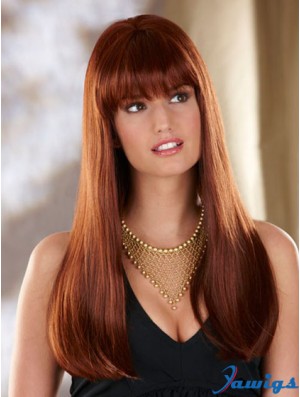 Straight With Bangs Long Auburn Convenient Lace Front Wigs