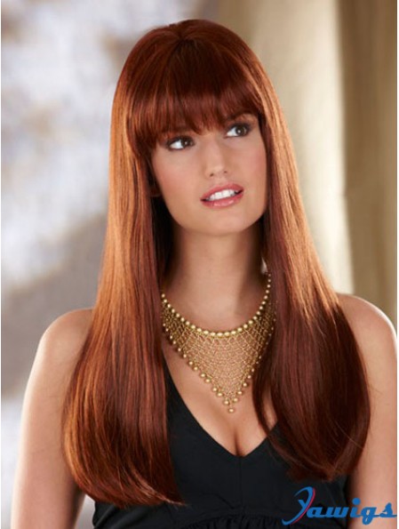 Straight With Bangs Long Auburn Convenient Lace Front Wigs