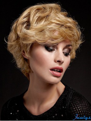 Wavy With Bangs Short Blonde Soft Lace Front Wigs