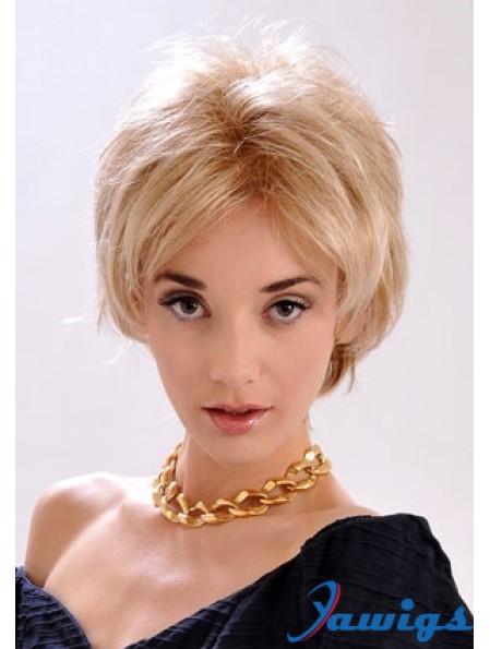 9 inch Top Straight Layered Blonde Short Wigs