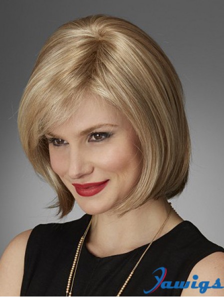 Chin Length Straight Bobs Natural Blonde Lace Front Wigs