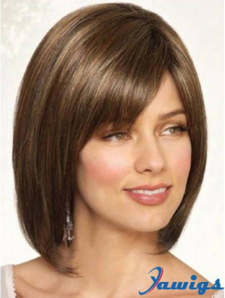 Synthetic Straight Chin Length Brown Bobs Handmade Wigs