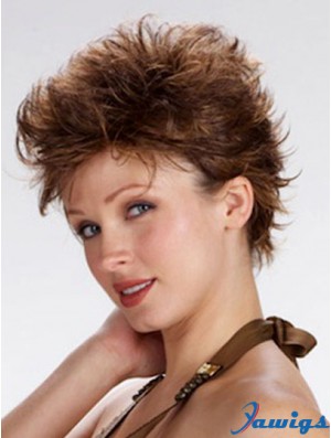 100% Hand Tied Cropped Brown Wavy Boycuts Monofilament Wig Sale