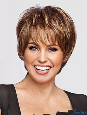 Convenient Auburn Cropped Straight Boycuts Monofilament Wigs