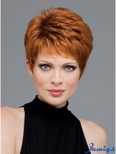 Good Auburn Cropped Wavy Boycuts Monofilament Wigs