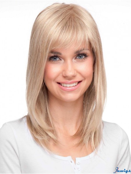 High Quality Blonde Straight With Bangs Monofilament Long Wigs