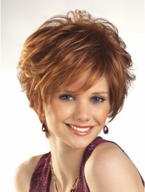 Cheap Wigs For Women Boycuts Auburn Color Wavy Style With Capless