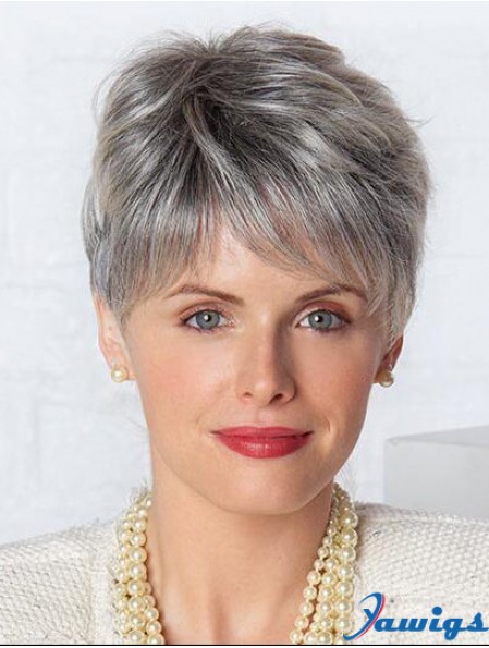 Monofilament Lace Wigs Grey Cut Straight Style Short Length