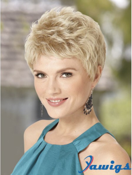 Blond Wig With Capless Wavy Style Cropped Length Boycuts