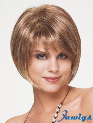 Synthetic Bob Wigs Short Length Blonde Color Straight Style With Capless