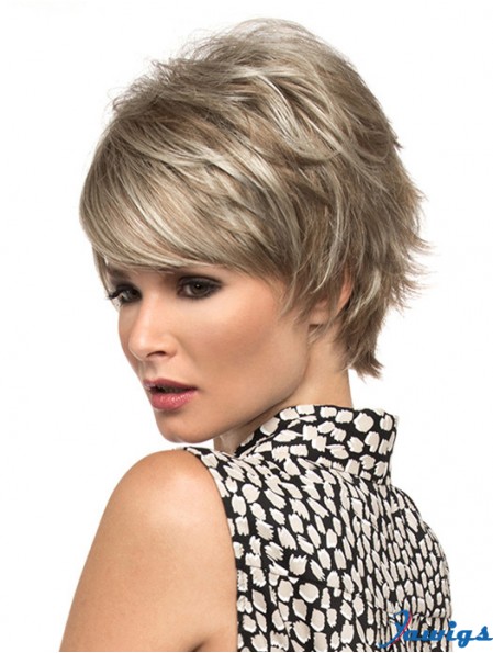 8 inch Suitable Wavy Boycuts Blonde Short Wigs