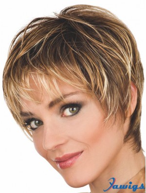 Brown Wigs Wavy Style Cropped Length Boycuts With Capless