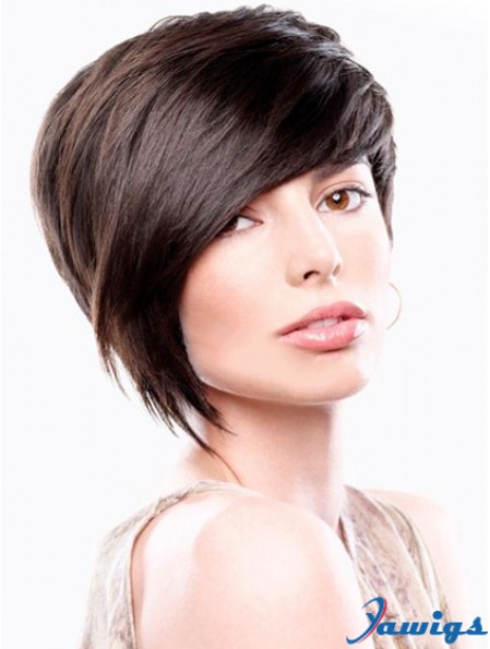 Bobs Straight Brown Capless Sleek Short Wigs