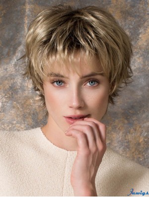 8 inch Sleek Straight Layered Blonde Short Wigs