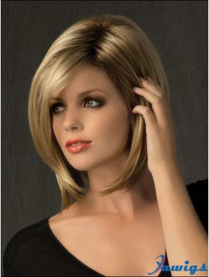 Suitable Straight Blonde Chin Length Bobs Medium Wigs