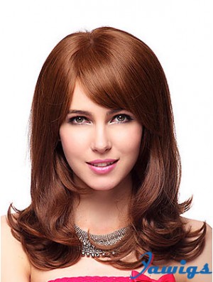 Shoulder Length With Bangs 20 inch Wavy Auburn Medium Wigs