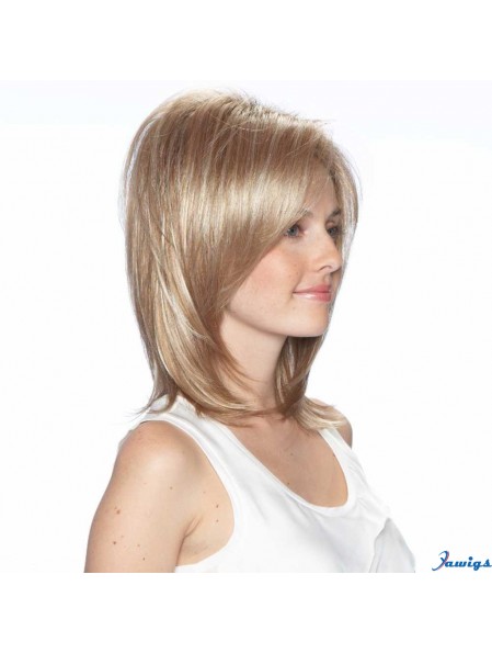 Shoulder Length With Bangs 13 inch Straight Blonde Medium Wigs