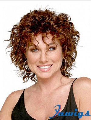 Shoulder Length Layered 13 inch Curly Auburn Medium Wigs