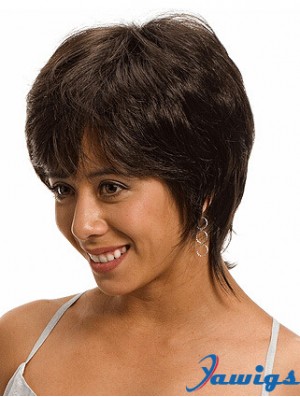 Chin Length Layered 10 inch Straight Brown Medium Wigs