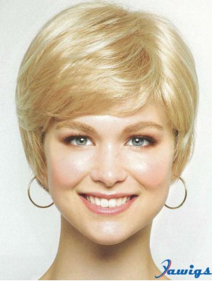 Chin Length Layered 8 inch Straight Blonde Medium Wigs