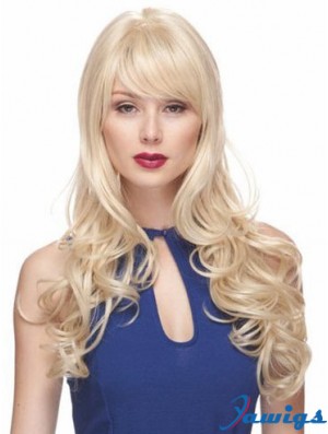 Blonde Wigs With Bangs Synthetic Capless Wavy Style Long Length