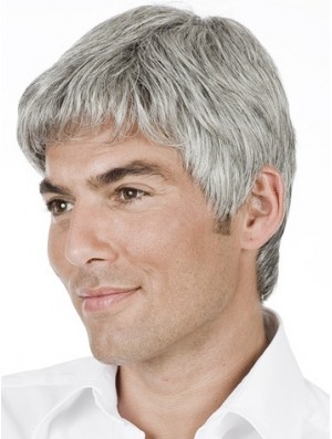 Grey Straight Short Remy Human 100% Hand Tied Mens Wig Shop 