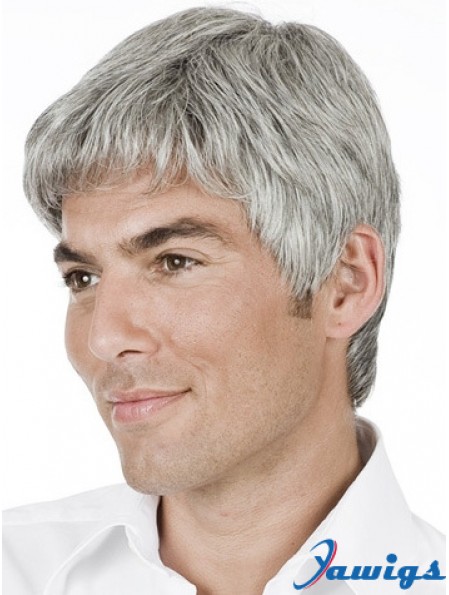 Grey Straight Short Remy Human 100% Hand Tied Mens Wig Shop 