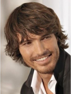 Brown Synthetic Chin Length Capless Wavy Mens Long Wig