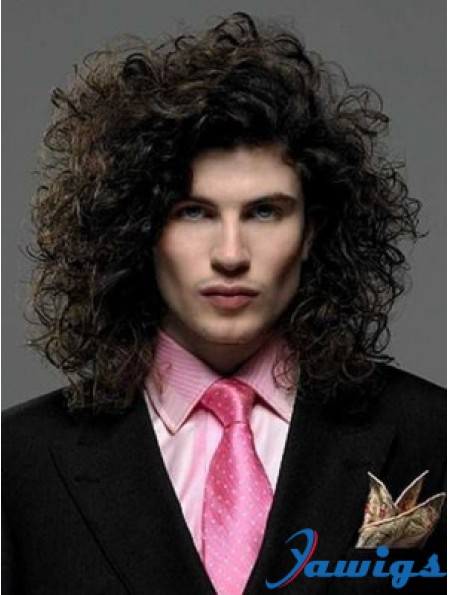 Black Synthetic Lace Front 14 inch Curly Long Hair Wigs For Men