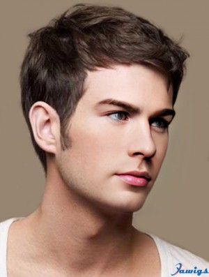 Straight Cropped Remy Human Brown Mens Human Hair Wigs