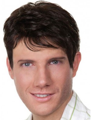 Black Short Straight Style Remy Human Hair Wigs For Men With Capless