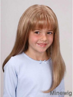 Straight Long Blonde Synthetic Lace Front Kids Wigs