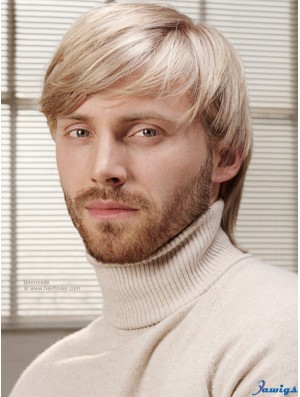 Full Lace Blonde 6 inch Short With Bangs Costume Wigs For Men