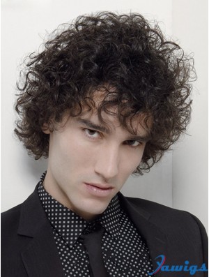 Capless Curly 6 inch Synthetic Short Mans Black Curly Wig