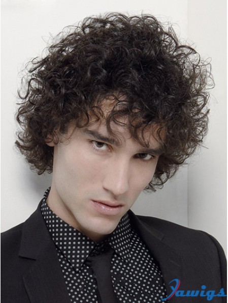 Capless Curly 6 inch Synthetic Short Mans Black Curly Wig