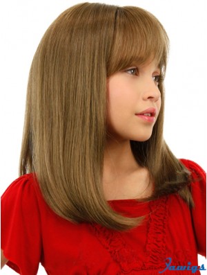 Straight Shoulder Length Blonde Remy Human Hair Lace Front Kids Wigs