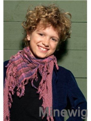 Curly Short Blonde Synthetic Capless Kids Wigs