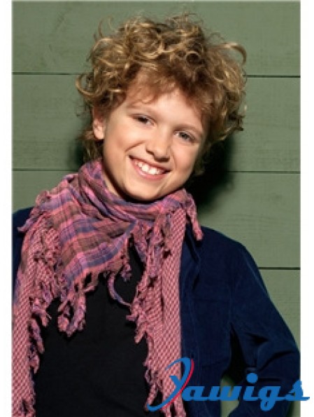 Curly Short Blonde Synthetic Capless Kids Wigs