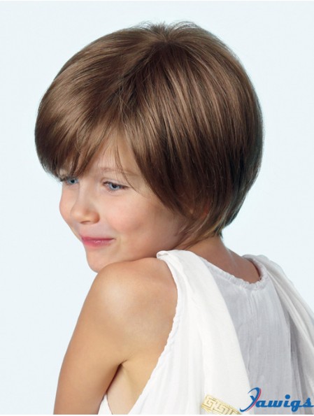 Straight Chin Length Brown Synthetic Lace Front Kids Wigs