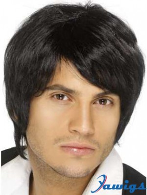 Remy Human Black Straight Short Capless Wigs Older Man