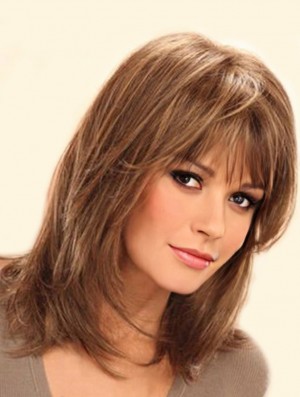 Shoulder Length Straight Layered Lace Front Brown Soft 14 inch Jaclyn Smith Wigs