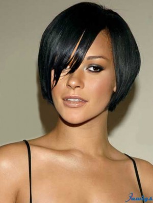 Black Straight With Bangs Lace Front 8 inch Ideal Rihanna Wigs